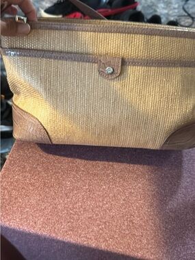 Etienne Aigner Straw-Textured Shoulder Bag with Brown Trim